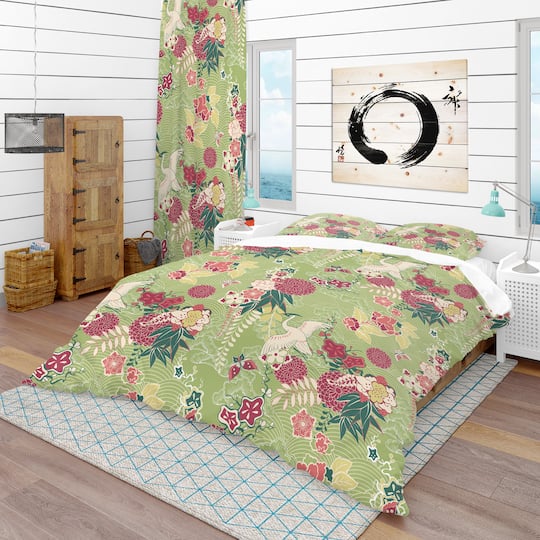 Designart 'Oriental Silk Pattern' Asian Bedding Set - Duvet Cover & Shams